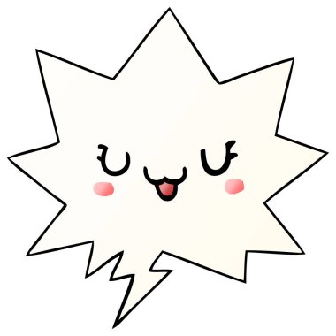 pürüzsüz degrade sty sevimli mutlu karikatür yüz ve konuşma balonu