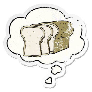 karikatür dilimlenmiş ekmek ve sıkıntılı yıpranmış sti olarak kabarcık düşünce