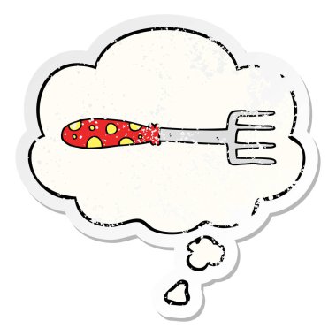 sıkıntılı yıpranmış etiket olarak karikatür çatal ve düşünce balonu