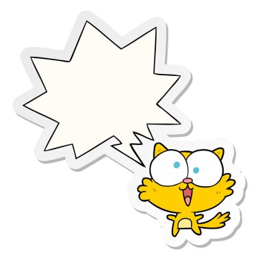 sevimli karikatür deli kedi ve konuşma kabarcık etiket