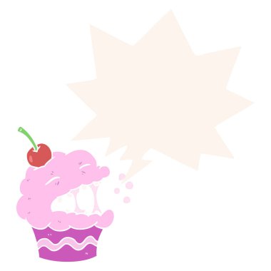 retro tarzıkomik karikatür cupcake ve konuşma balonu