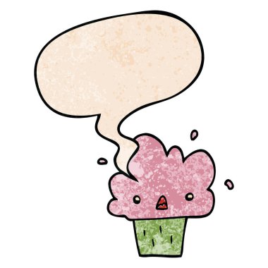 retro doku tarzında karikatür cupcake ve konuşma balonu