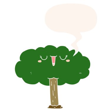 retro tarzında karikatür ağacı ve konuşma balonu