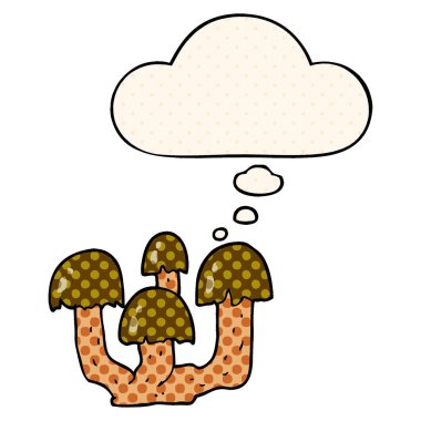 çizgi roman tarzında karikatür mantar ve düşünce balonu