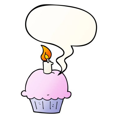 düzgün degrade st karikatür doğum günü cupcake ve konuşma balonu