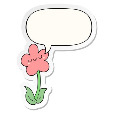 karikatür çiçek ve konuşma kabarcık etiket