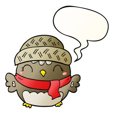 düzgün degrade sty şapka ve konuşma balonu sevimli karikatür baykuş