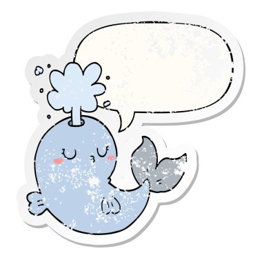 karikatür balina su ve konuşma kabarcık sıkıntılı sticke spouting