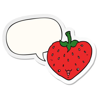 karikatür çilek ve konuşma kabarcık etiket