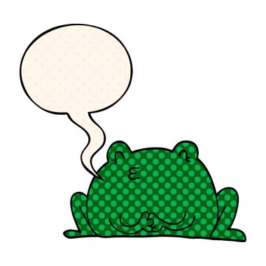 çizgi roman tarzında sevimli karikatür kurbağa ve konuşma balonu