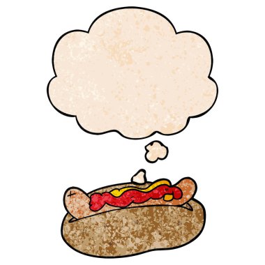 karikatür hotdog ve grunge doku desen stil düşünce balonu