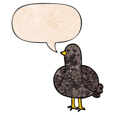 Retro doku tarzı karikatür kuş ve konuşma kabarcık
