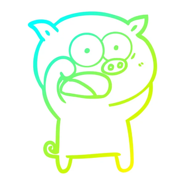 Gradient froid ligne dessin dessin dessin animé cochon crier — Image vectorielle