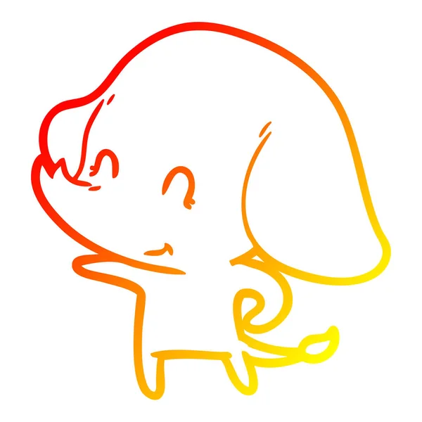 Línea de gradiente caliente dibujo lindo elefante de dibujos animados — Archivo Imágenes Vectoriales