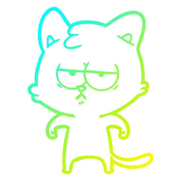 Frío gradiente línea dibujo aburrido dibujos animados gato — Vector de stock