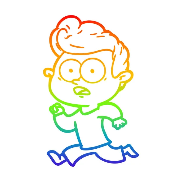 Regenboog gradiënt lijntekening geschokt cartoon man — Stockvector