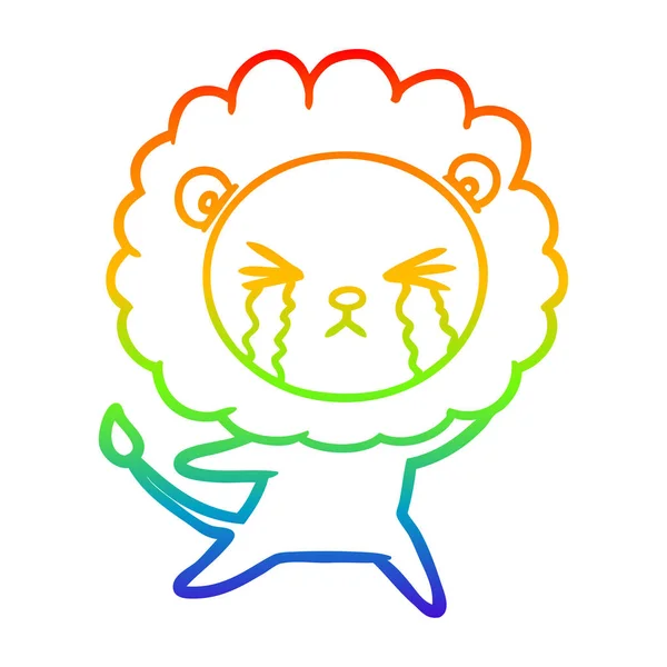 Rainbow gradient ligne dessin dessin animé pleurer lion — Image vectorielle