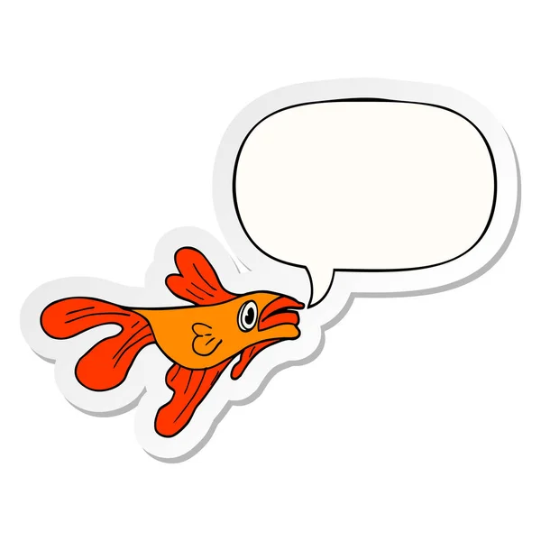 Cartoon vechten vis en toespraak bubble sticker — Stockvector