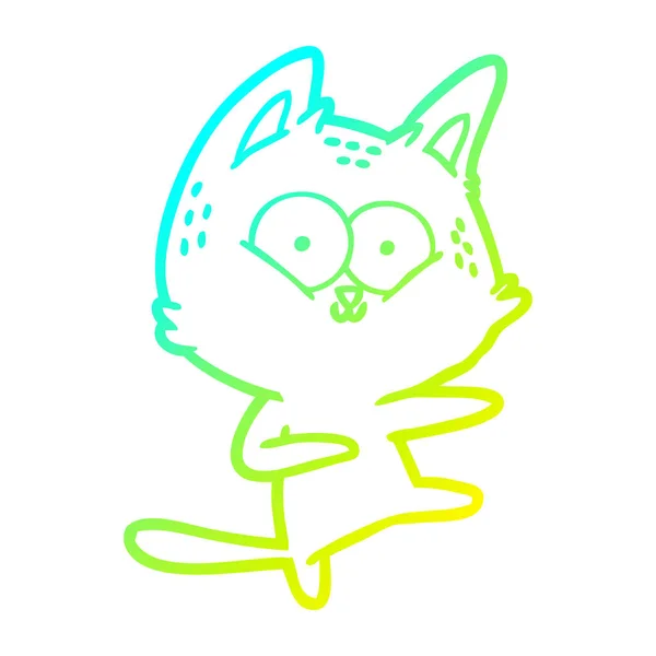 Línea de gradiente frío dibujo dibujos animados gato bailando — Vector de stock