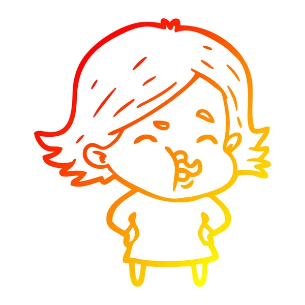 Obrázek s teplým přechodem kreslená dívka tahání tváří — Stockový vektor