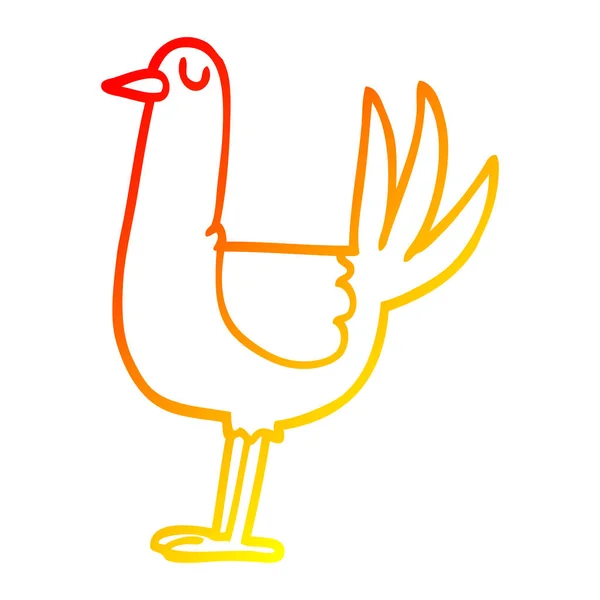 Línea de gradiente caliente dibujo dibujos animados pájaro alto — Vector de stock