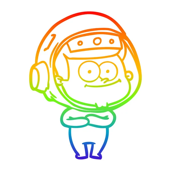 Rainbow gradient linje ritning lycklig astronaut Cartoon — Stock vektor