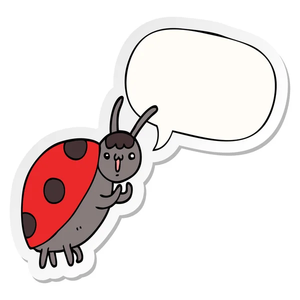 Mignon dessin animé coccinelle et la parole bulle autocollant — Image vectorielle