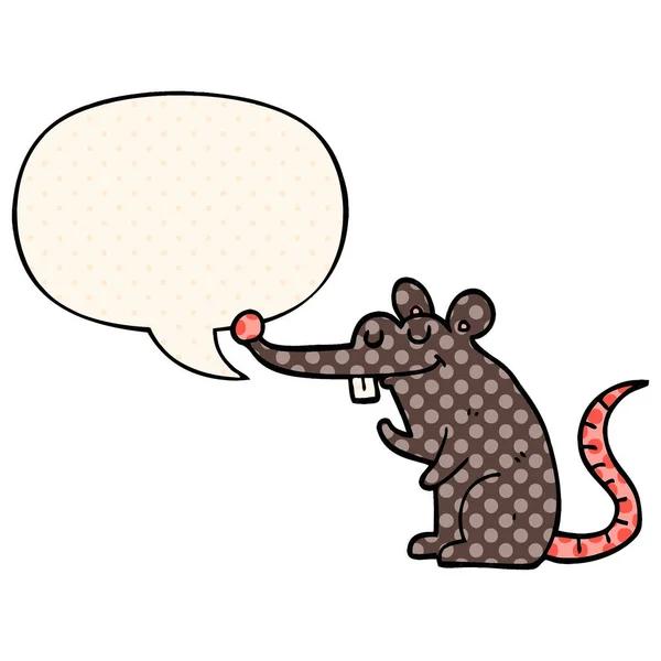कॉमिक पुस्तक शैलीमध्ये कार्टून उंदीर आणि भाषण बबल — स्टॉक व्हेक्टर