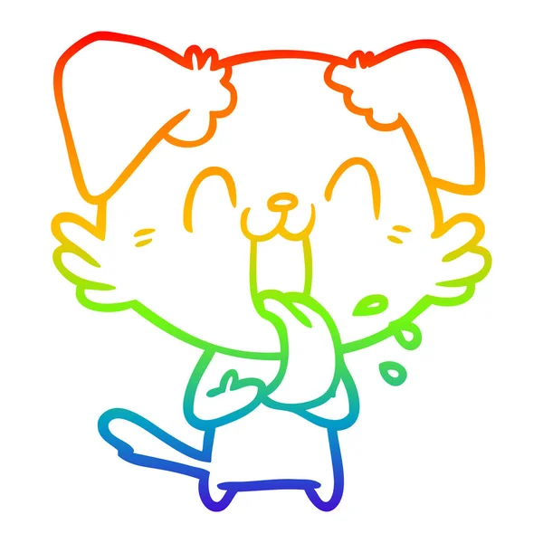 Linea gradiente arcobaleno disegno fumetto ansimando cane — Vettoriale Stock