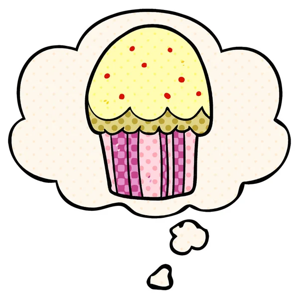 Cartoon cupcake and thought bubble in comic book style — Stock Vector
