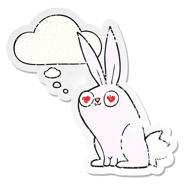 Kreslený králíček v lásce a myšlenkové bublině jako rozrušený — Stockový vektor