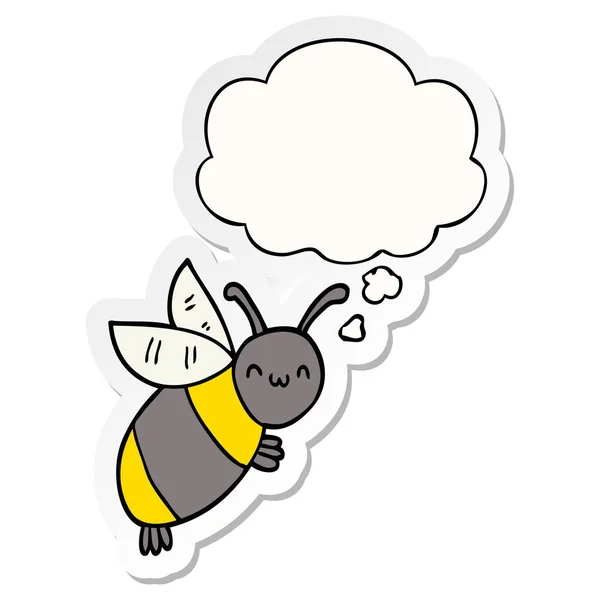 Söt tecknad Bee och tankebubbla som en tryckt klistermärke — Stock vektor