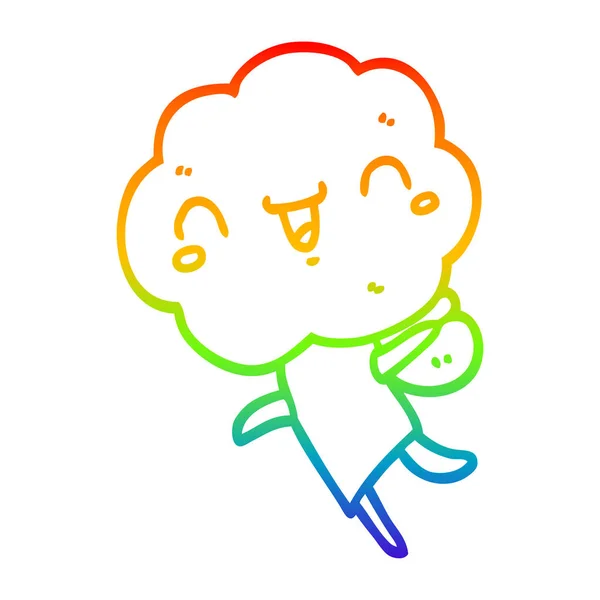 Regenboog gradiënt lijntekening cute cartoon Cloud hoofd schepsel — Stockvector