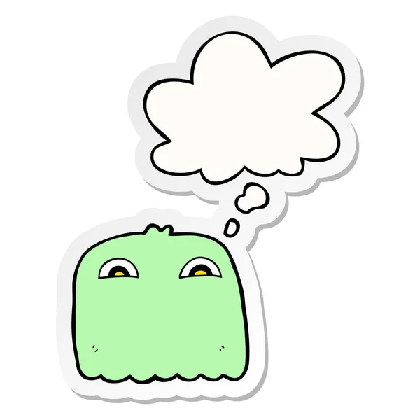 Cartoon ghost and thought bubble as a printed sticker — Stock Vector