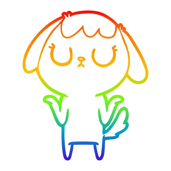 Rainbow gradient ligne dessin chien dessin animé mignon — Image vectorielle