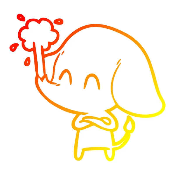 Gradient chaud ligne dessin mignon dessin animé éléphant spouting eau — Image vectorielle