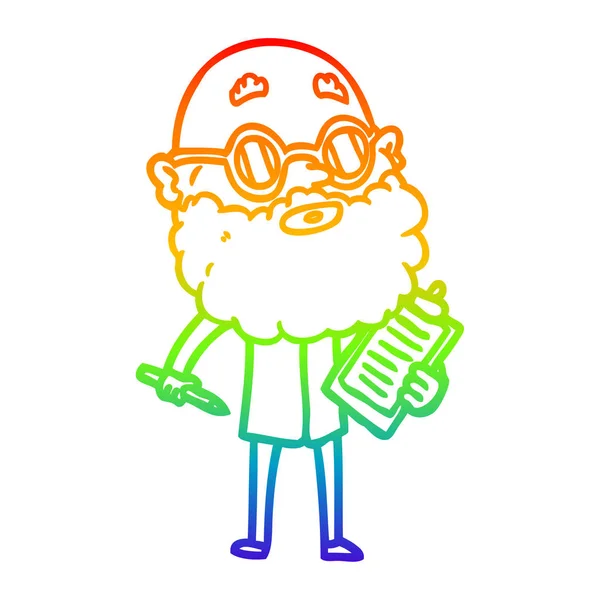 Rainbow gradient ligne dessin dessin animé homme curieux avec barbe et — Image vectorielle