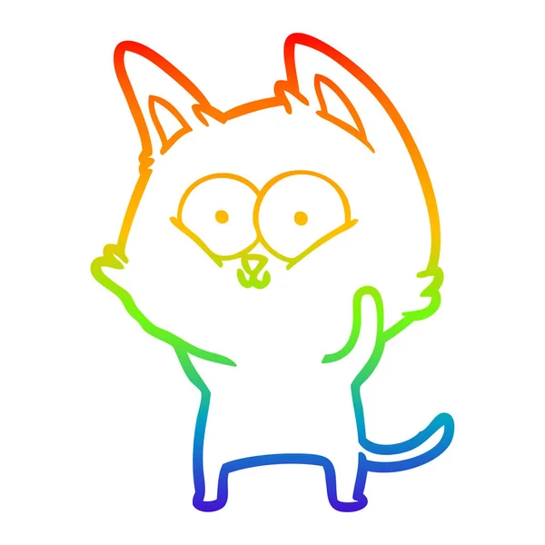 Rainbow gradient line drawing cartoon cat — Stock Vector