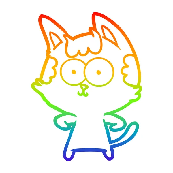 Linea gradiente arcobaleno disegno felice gatto cartone animato — Vettoriale Stock