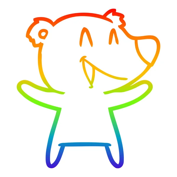 Linea gradiente arcobaleno disegno ridere orso cartone animato — Vettoriale Stock