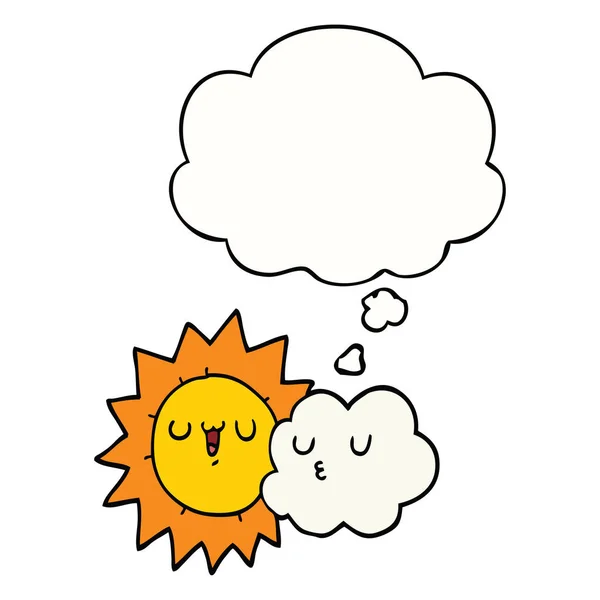 Karikatur Sonne und Wolken und Gedankenblase — Stockvektor