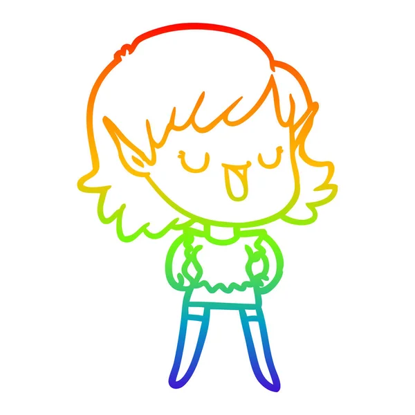 Arcobaleno gradiente linea disegno cartone animato elfo ragazza — Vettoriale Stock