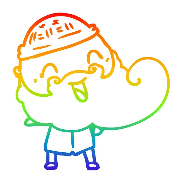 Línea de gradiente arco iris dibujo hombre feliz con barba e invierno ha — Vector de stock