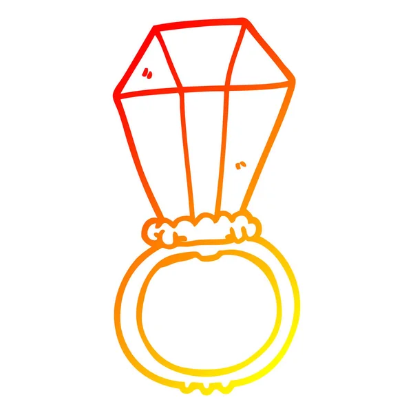 Línea de gradiente caliente dibujo anillo de compromiso de dibujos animados — Vector de stock