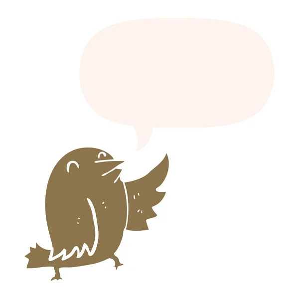 Cartoon bird and speech bubble in retro style — Stock Vector