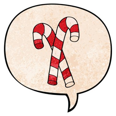 retro doku tarzında karikatür şeker kamışı ve konuşma balonu