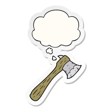 karikatür balta ve basılı bir etiket olarak düşünce balonu