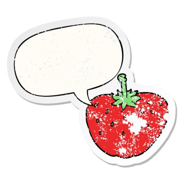 karikatür çilek ve konuşma balonu sıkıntılı etiket