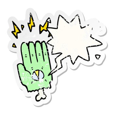 ürkütücü halloween zombi el ve konuşma balonu sıkıntılı sticke