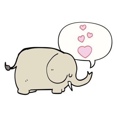 sevimli karikatür fil ve aşk kalpleri ve konuşma balonu